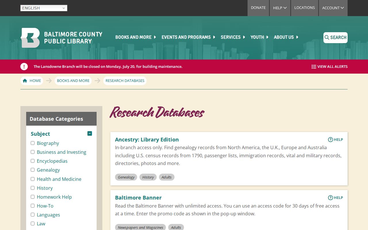 Lochearn people directories and BCPL genealogy databases