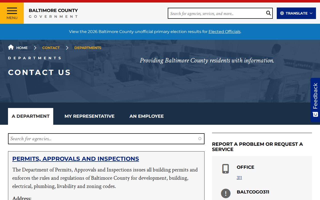 Lochearn people directories entry for Baltimore County departments