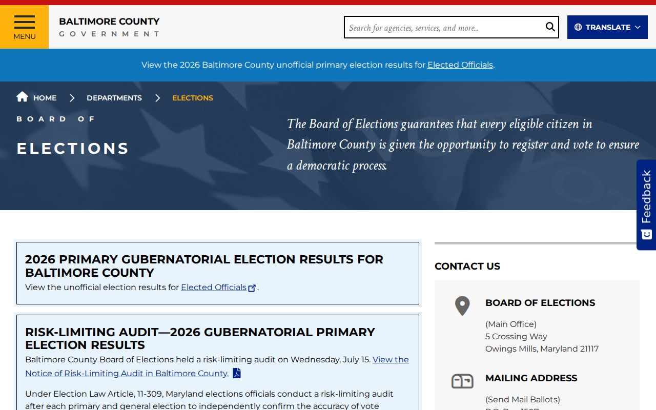 Lochearn voter records services from Baltimore County elections
